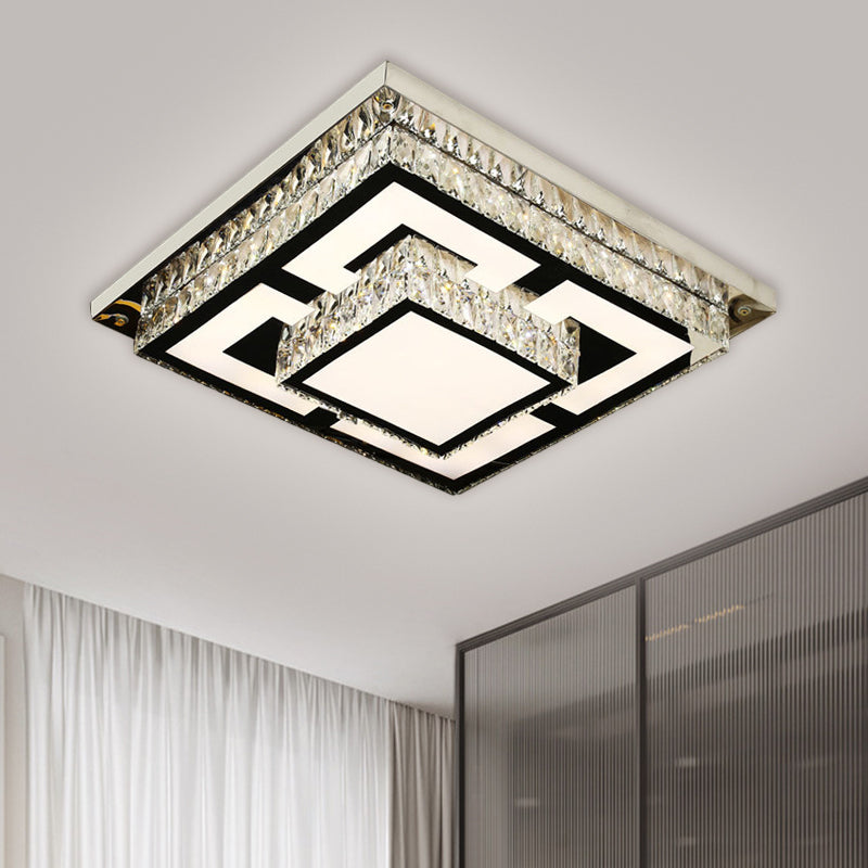Simplicity Led Flush Mount Nickel Ceiling Light With Crystal Block Shade / A