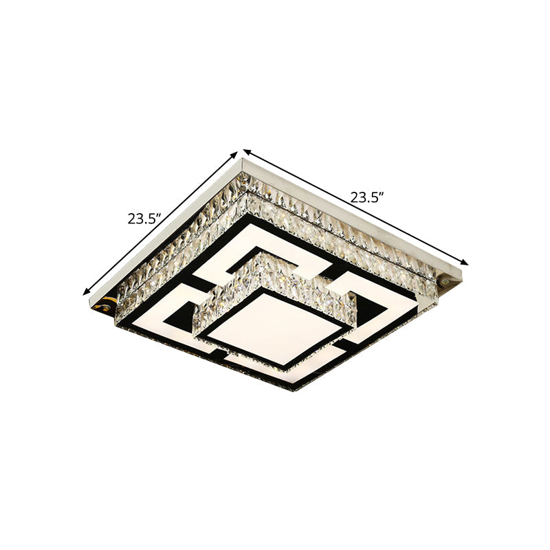 Simplicity Led Flush Mount Nickel Ceiling Light With Crystal Block Shade