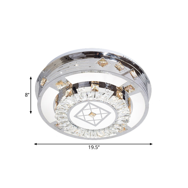 Modern Chrome Led Round Flush Mount Crystal Ceiling Light In Warm/White 19.5/31.5 Wide