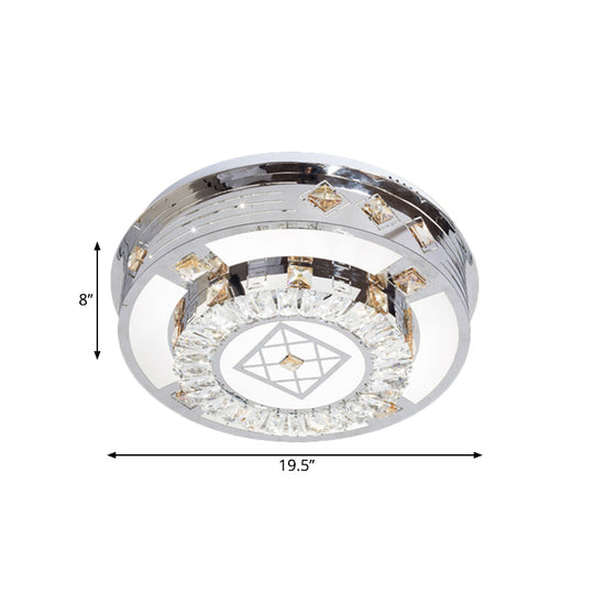 Modern Chrome Led Round Flush Mount Crystal Ceiling Light In Warm/White 19.5/31.5 Wide