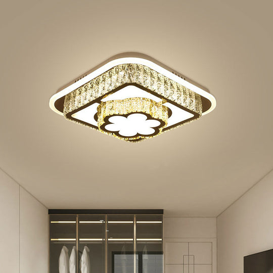 Contemporary Crystal Ceiling Lamp: Round/Flower Led Flushmount Lighting Silver With Warm/White