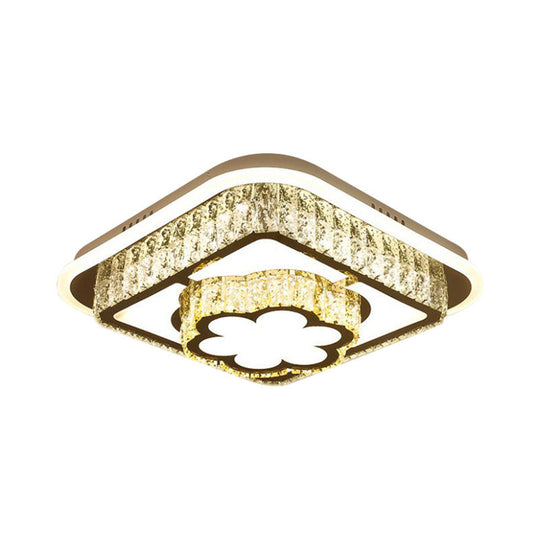 Contemporary Crystal Ceiling Lamp: Round/Flower Led Flushmount Lighting Silver With Warm/White