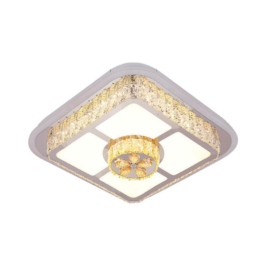 Contemporary Crystal Ceiling Lamp: Round/Flower Led Flushmount Lighting Silver With Warm/White