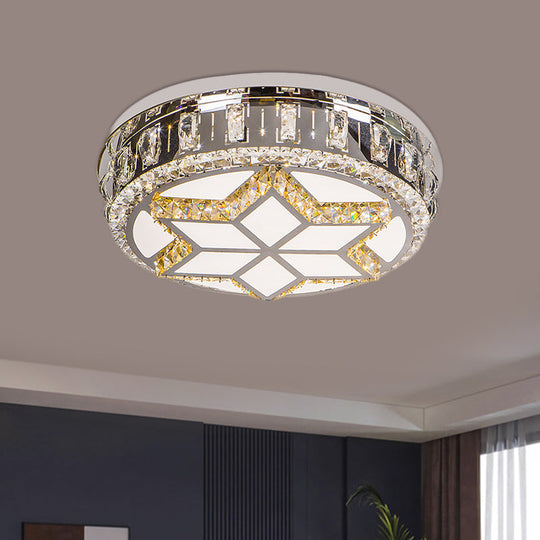 Minimalist Crystal Led Ceiling Light In Warm/White With Hand - Cut Circle Flush Mount