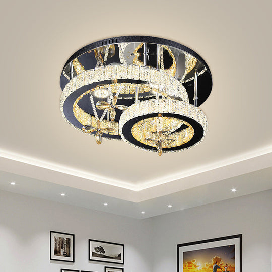 Modern Chrome Led Circle Ceiling Lamp With Cut Crystal Semi - Mount And Remote Stepless Dimming /