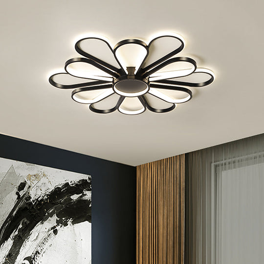 Contemporary Black/Gold Led Ceiling Mounted Iron Floral Flush Mount Light For Living Room Black
