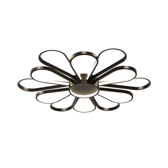 Contemporary Black/Gold Led Ceiling Mounted Iron Floral Flush Mount Light For Living Room