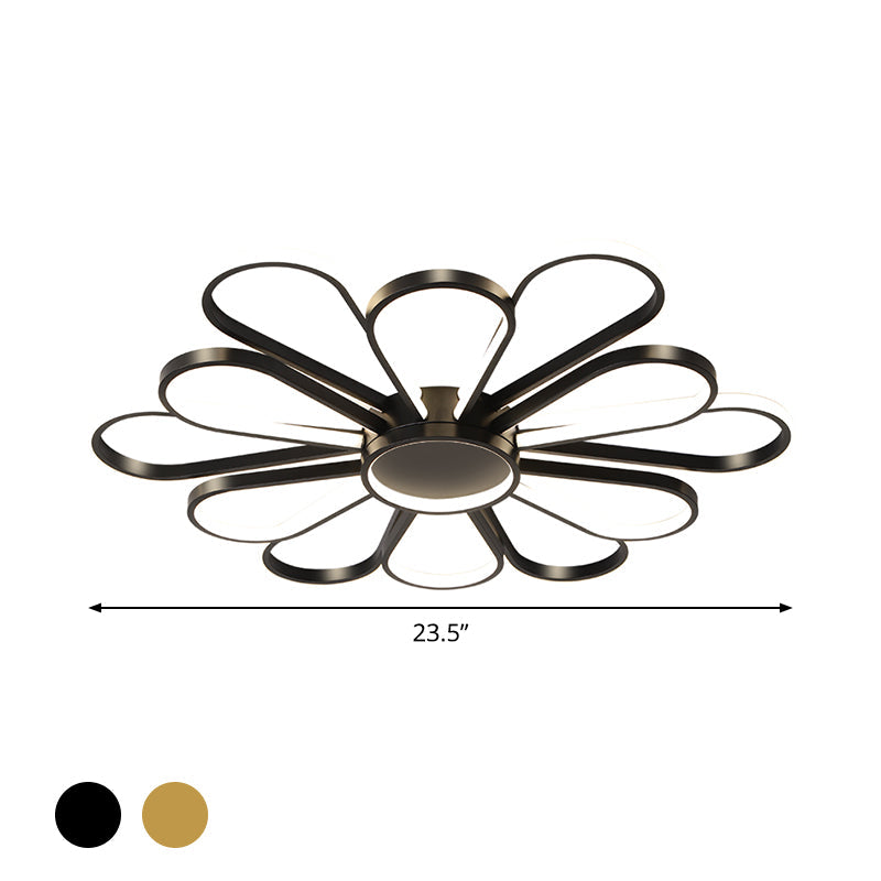 Contemporary Black/Gold Led Ceiling Mounted Iron Floral Flush Mount Light For Living Room