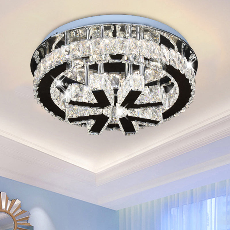 Modern Crystal Led Circle Ceiling Light For Bedrooms With V - Shaped Design Clear