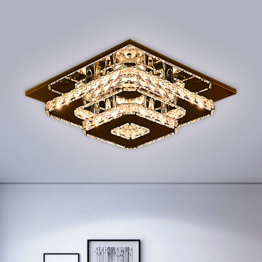 Contemporary 2 - Tier Crystal Ceiling Fixture - 12’/26.5’ Wide Stainless - Steel Led Flush