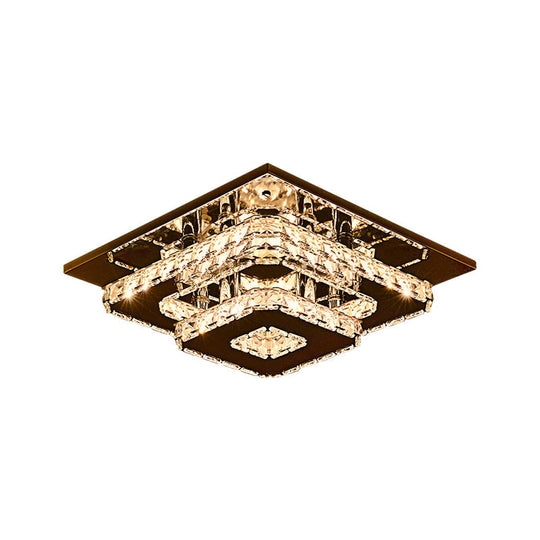 Contemporary 2 - Tier Crystal Ceiling Fixture - 12’/26.5’ Wide Stainless - Steel Led Flush