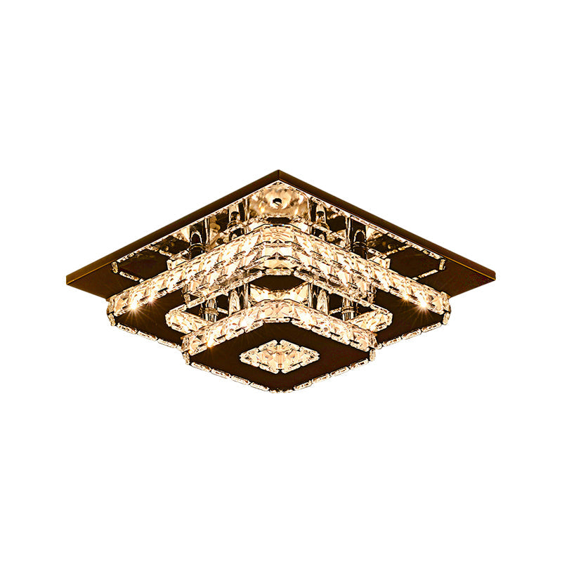 Contemporary 2-Tier Crystal Ceiling Fixture - 12/26.5 Wide Stainless-Steel Led Flush Mount Lighting