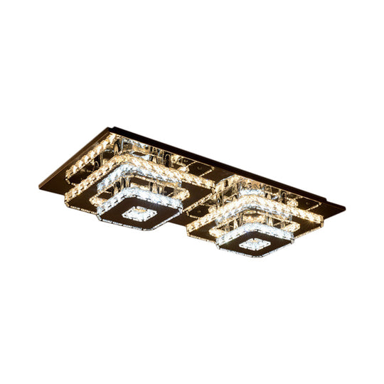 Contemporary 2 - Tier Crystal Ceiling Fixture - 12’/26.5’ Wide Stainless - Steel Led Flush