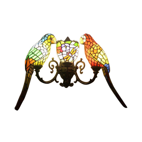 Parrot Stained Glass Wall Lighting: Rustic Lodge Style 3 Lights Indoor Living Room Décor