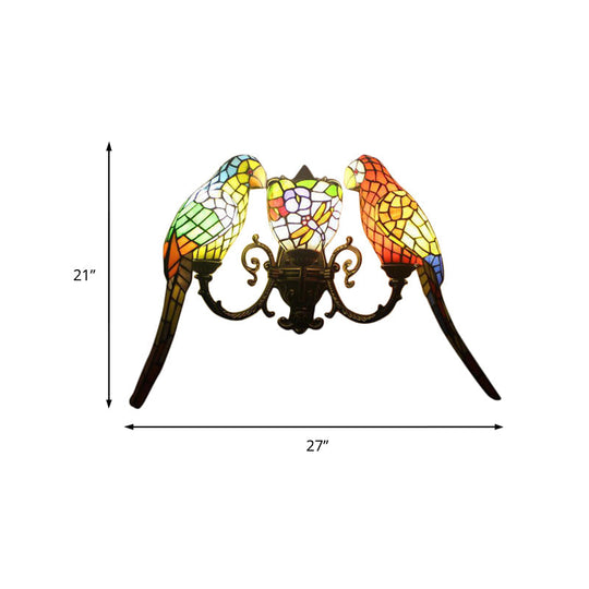 Parrot Stained Glass Wall Lighting: Rustic Lodge Style 3 Lights Indoor Living Room Décor