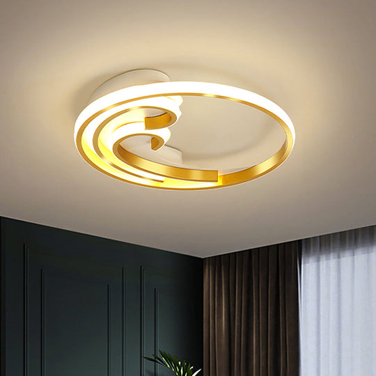 Metallic Led Nordic Flush Light Fixture - Waves Bedroom Semi Mount Lighting In Gold/Black-Gold Gold