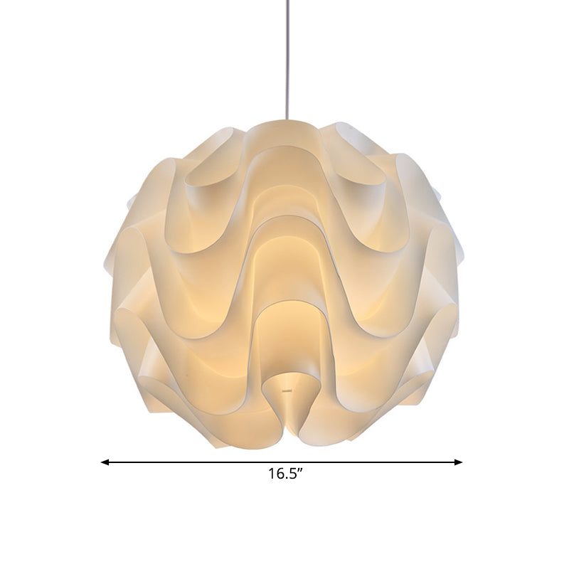 Simplicity Acrylic Single Light White Drop Pendant - Meringue Hanging Ceiling 7’/9’/12’ Wide