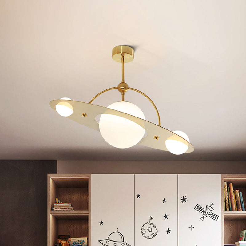 Saturn Semi Flush Ceiling Light - Cartoon White Glass 2 Bulbs White/Beige/Blue