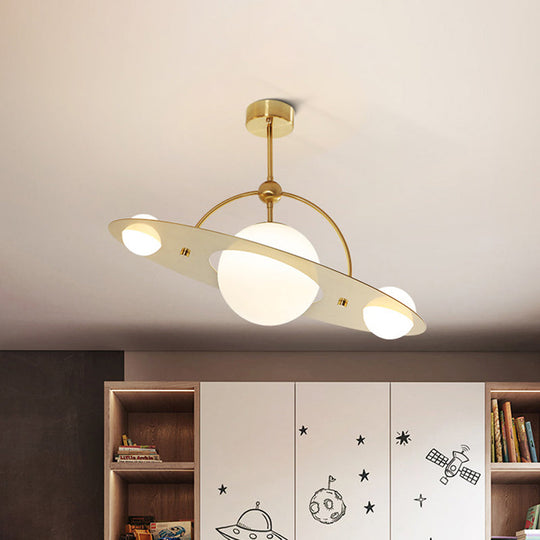 Saturn Semi Flush Ceiling Light - Cartoon White Glass 2 Bulbs White/Beige/Blue