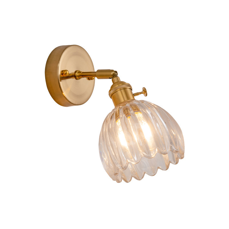 Modern Clear Glass Dome Wall Mount Lamp With Adjustable Joint - Brass Lighting Fixture (1 Bulb)