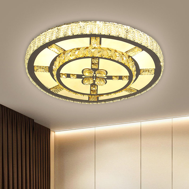 Stainless-Steel Led Flush Mount Ceiling Light With Clear Crystal Block Design / C