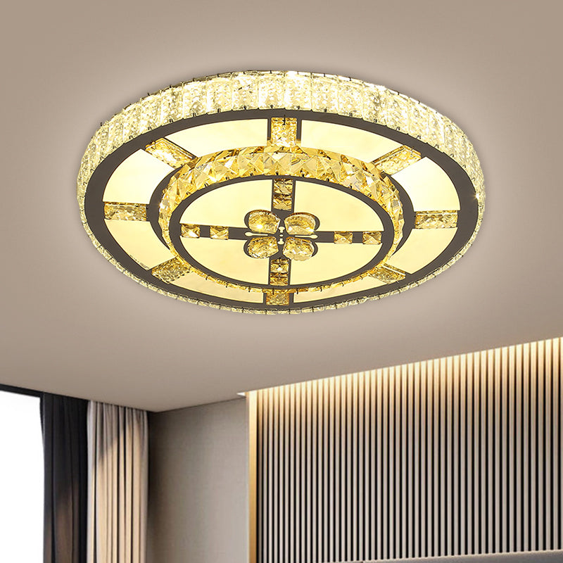 Stainless - Steel Led Flush Mount Ceiling Light With Clear Crystal Block Design