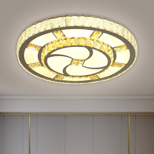 Stainless - Steel Led Flush Mount Ceiling Light With Clear Crystal Block Design