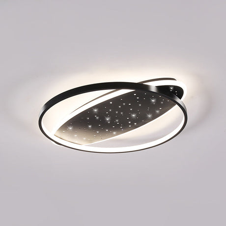 Modern Led Flush Ceiling Light In Black With Metallic Oval And Circular Design