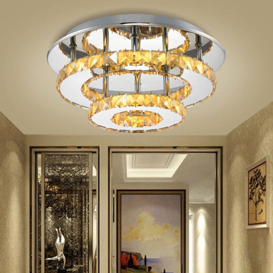 Beveled Crystal Loop Flush Mount Ceiling Light - Modern 8’/12’ Width Stainless - Steel Led Fixture