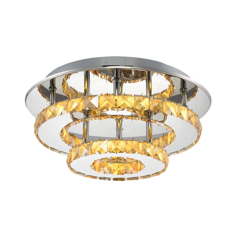 Beveled Crystal Loop Flush Mount Ceiling Light - Modern 8/12 Width Stainless-Steel Led Fixture