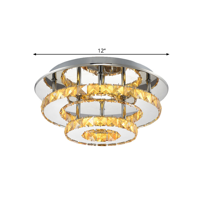 Beveled Crystal Loop Flush Mount Ceiling Light - Modern 8’/12’ Width Stainless - Steel Led Fixture