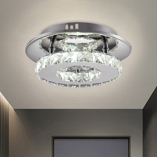 Beveled Crystal Loop Flush Mount Ceiling Light - Modern 8/12 Width Stainless-Steel Led Fixture / 8