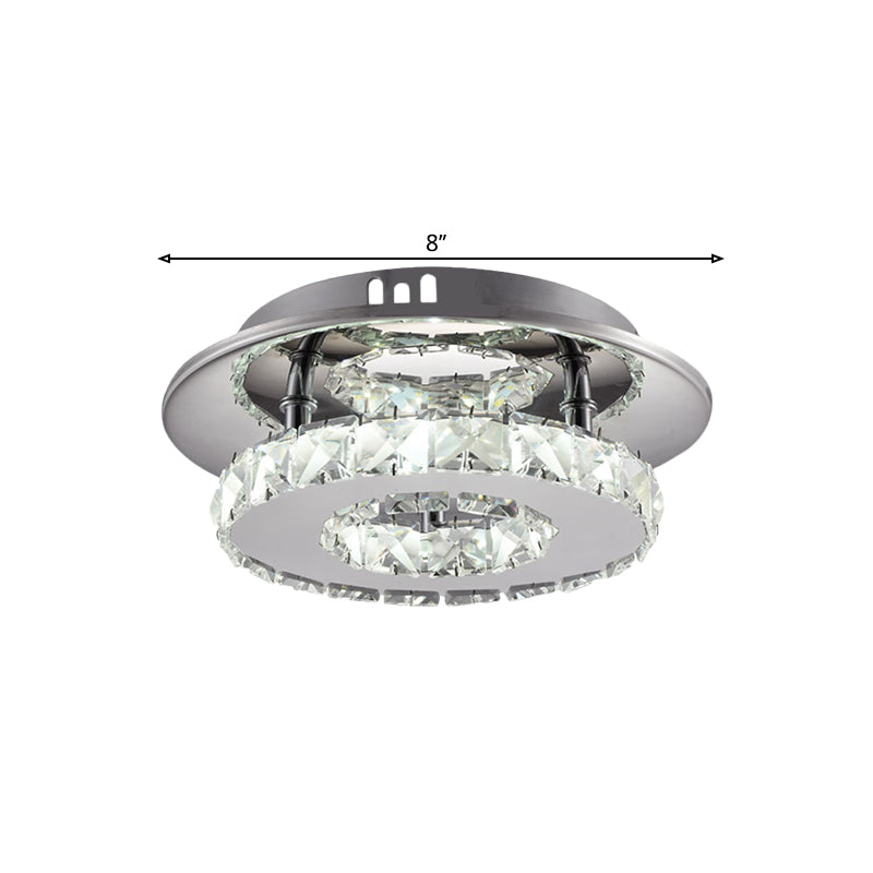 Beveled Crystal Loop Flush Mount Ceiling Light - Modern 8’/12’ Width Stainless - Steel Led Fixture