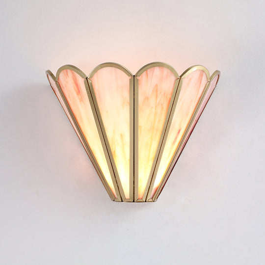 Cartoon Brass Badminton Wall Light With Pink Glass For Living Room
