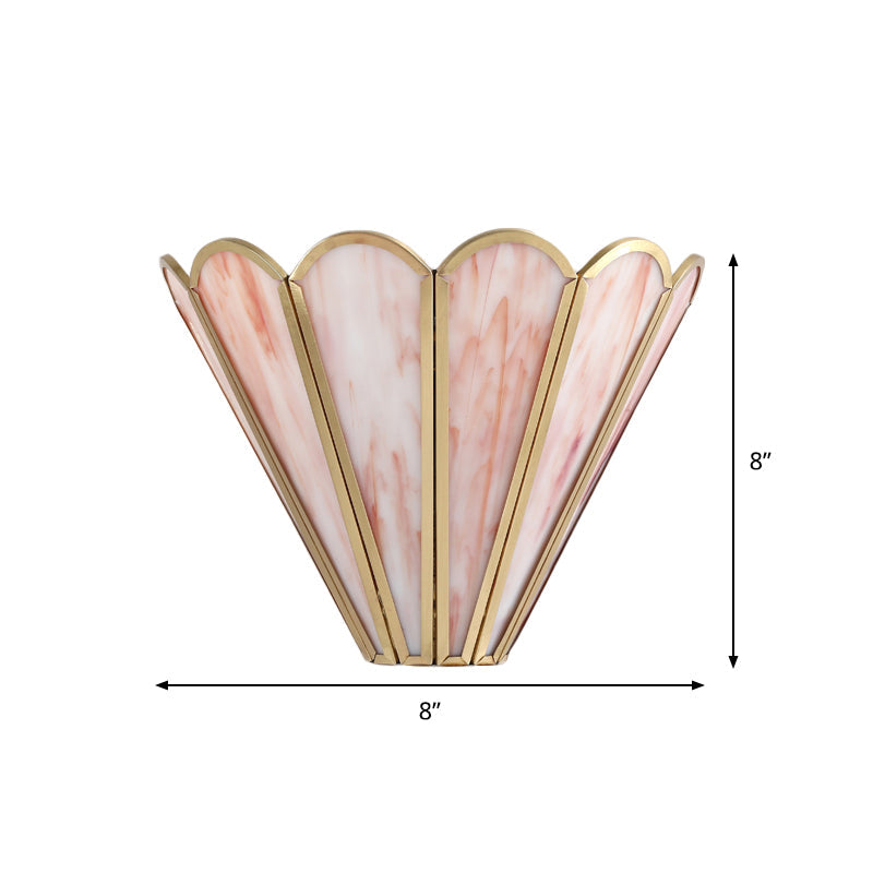 Cartoon Brass Badminton Wall Light With Pink Glass For Living Room