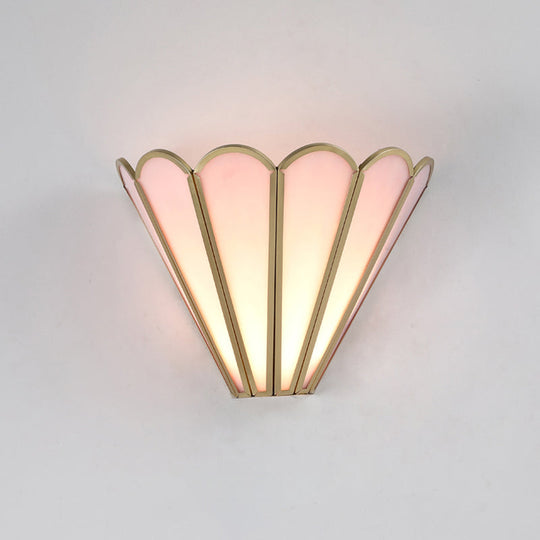 Cartoon Brass Badminton Wall Light With Pink Glass For Living Room