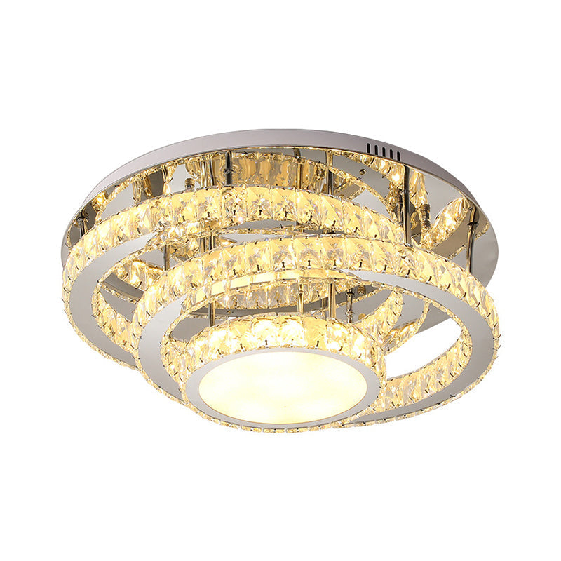 Simplicity Ceiling Flush Led Lighting: Semi - Mounted Crystal Fixture With Faceted Crystals Chrome