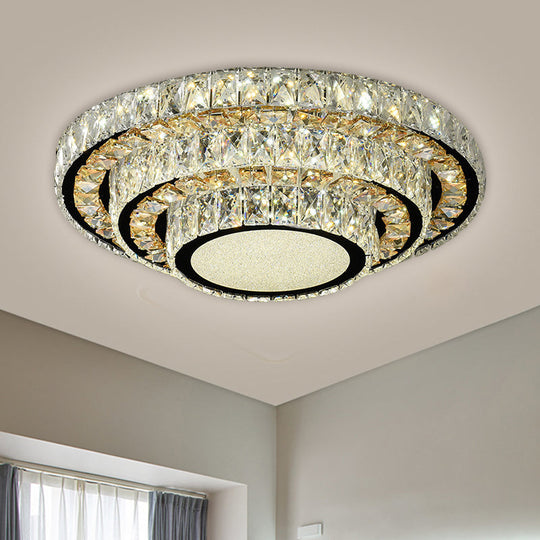 Modern Flush - Mount Led Ceiling Light With Stainless - Steel Layered Circle And Beveled Crystal