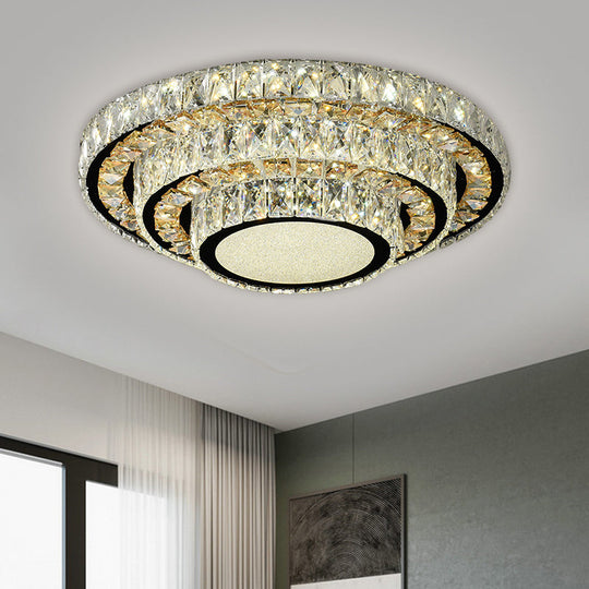 Modern Flush - Mount Led Ceiling Light With Stainless - Steel Layered Circle And Beveled Crystal