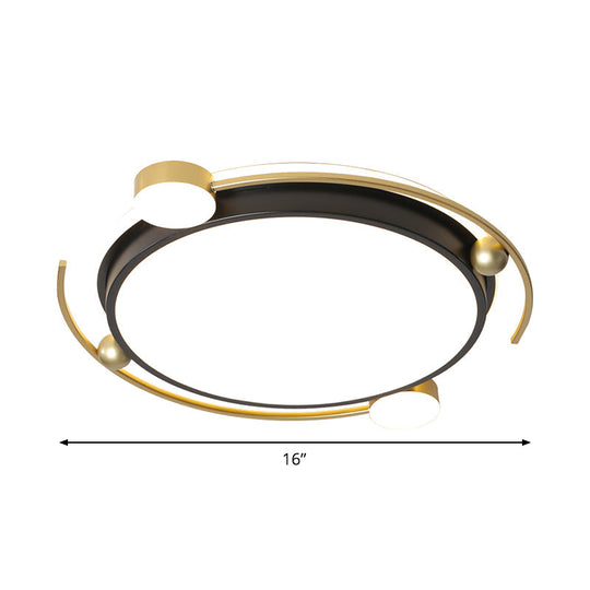 Contemporary Led Acrylic Flushmount Ceiling Light In Black - Gold Finish