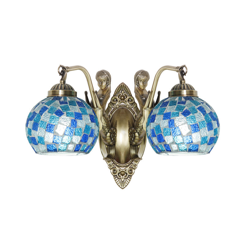 Mermaid Design Tiffany Wall Light Fixture: Stunning Blue Cut Glass 1/2-Bulb Lamp