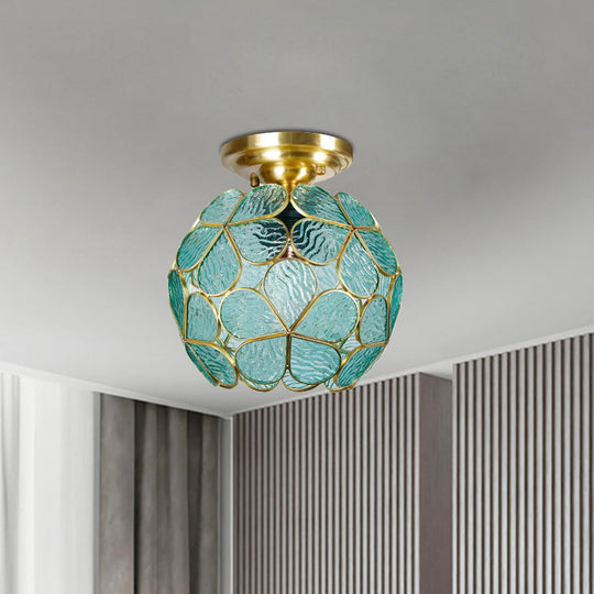 Victorian Stained Glass Flower Ceiling Light In White/Pink/Orange Semi - Mount Green