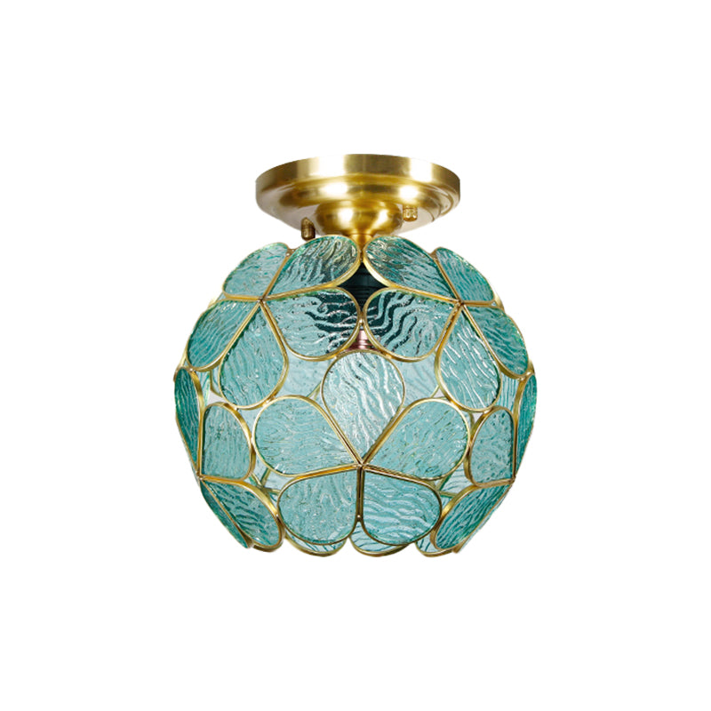 Victorian Stained Glass Flower Ceiling Light In White/Pink/Orange Semi - Mount