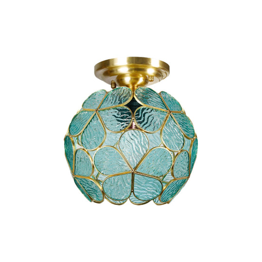 Victorian Stained Glass Flower Ceiling Light In White/Pink/Orange Semi - Mount