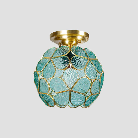 Victorian Stained Glass Flower Ceiling Light In White/Pink/Orange Semi - Mount