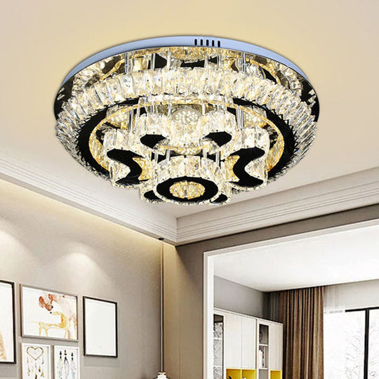 Modern Crystal Block Ceiling Light Fixture For Living Room - Led Flush Mount Lamp With Stainless -