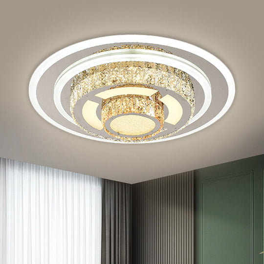 Contemporary Stainless - Steel Led Flush Mount Ceiling Lamp With Faceted Crystal Perfect For Living