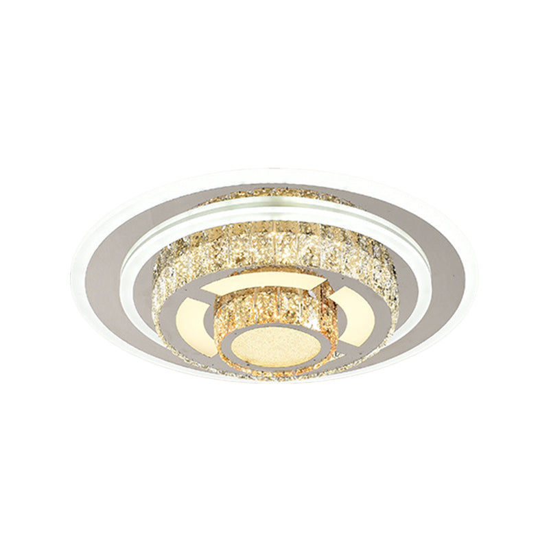 Contemporary Stainless - Steel Led Flush Mount Ceiling Lamp With Faceted Crystal Perfect For Living