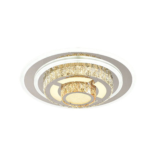 Contemporary Stainless - Steel Led Flush Mount Ceiling Lamp With Faceted Crystal Perfect For Living