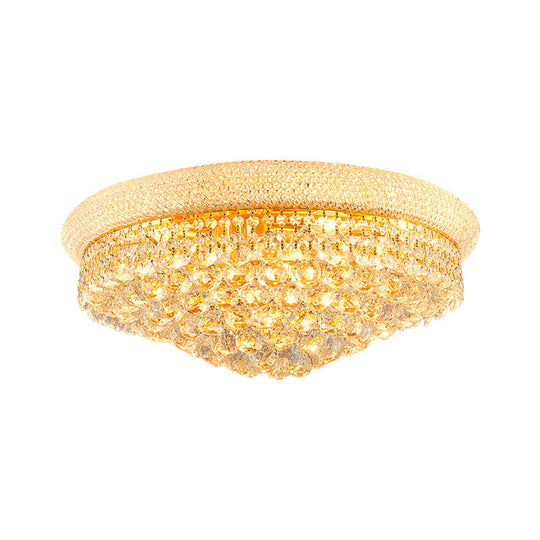 Contemporary Crystal Orb Cone Flush Mount Ceiling Light - Gold Finish 6/9 Heads 16’/23.5’ Wide
